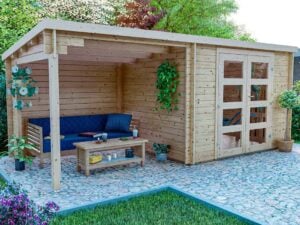 Log Cabin Niklas with a Side Porch 3m x 2.4m+2.4m (28mm)