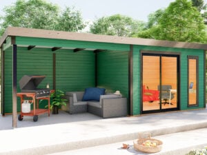 Garden Office with Gazebo VegasProXXL 3.6m x 3.6m+3.6m (28mm)