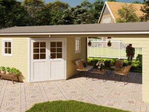 Garden Office Milano with porch 3.9m x 3.9m +3.9m (40mm)
