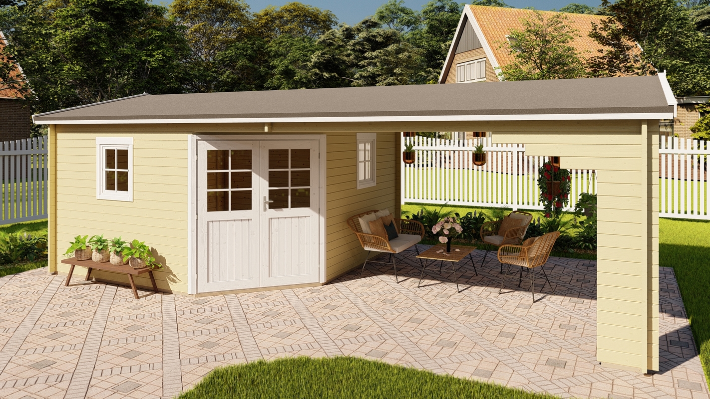 Garden Office Milano with porch 3.9m x 3.9m +3.9m (40mm)