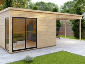 Garden Office with Side Porch CalixProMax 3.6m x 3.7m+3.6m (45mm)