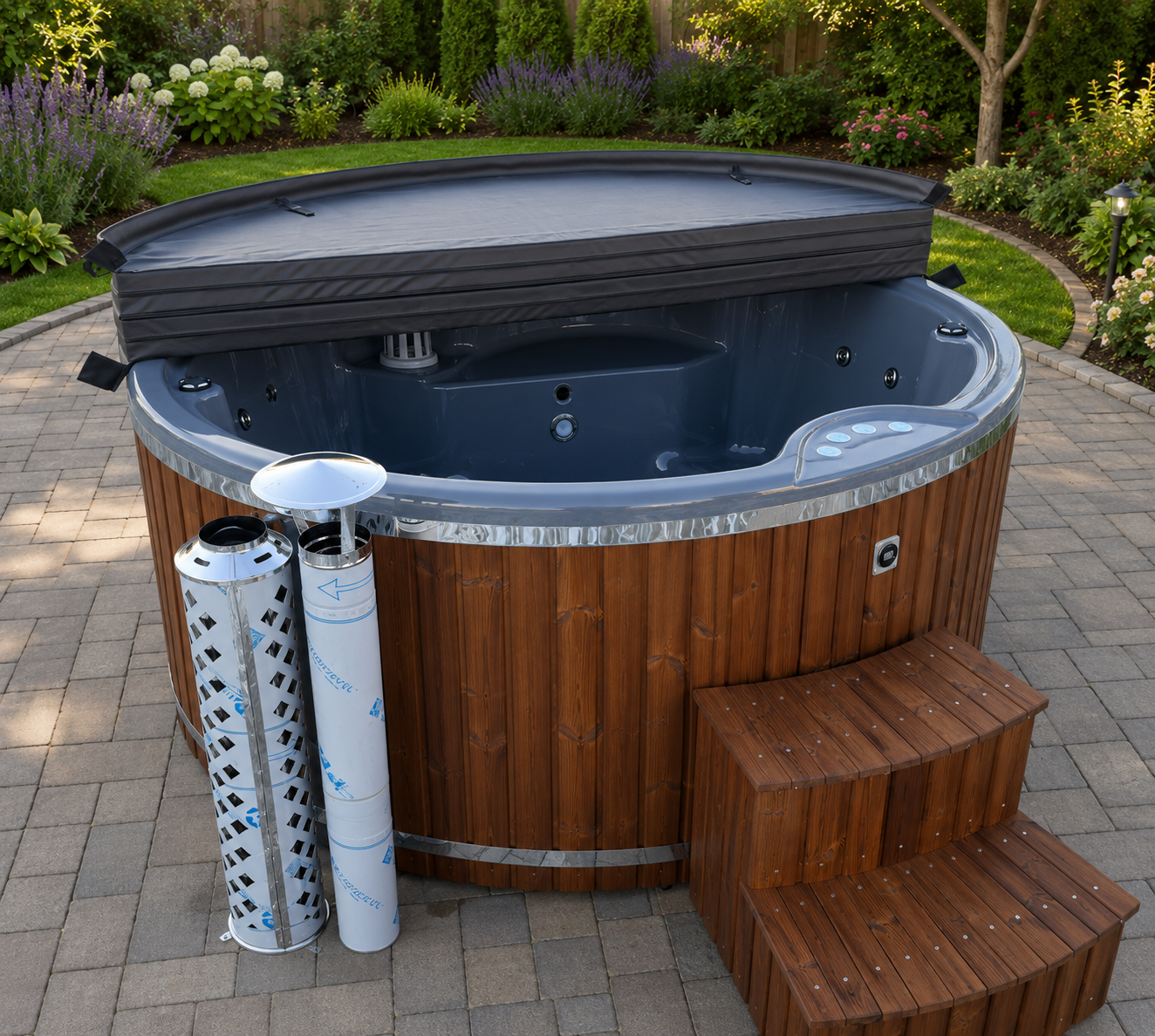 AcrylA Oakmere Acrylic Hot Tub with integrated stove